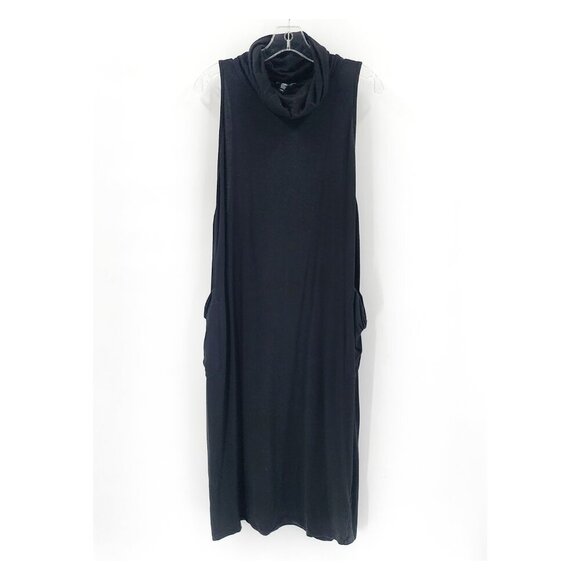 EILEEN FISHER Black Cowl Neck Sleeveless Knit Midi Dress Pockets - Picture 2 of 5